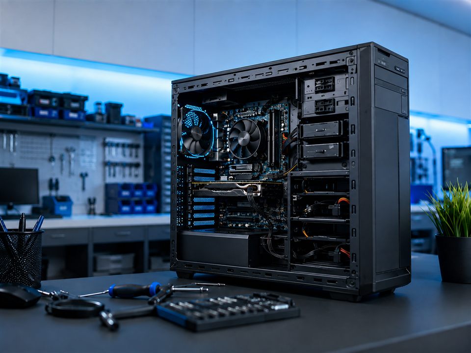 Technicien réparant un ordinateur