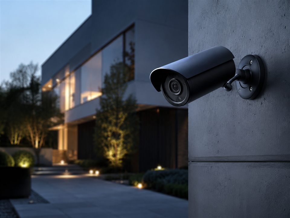 Caméra de vidéoprotection installée sur un bâtiment